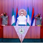 President Muhammadu Buhari with Service Chiefs' at the Villa