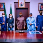 Vice President Yemi Osinbajo SAN receives a mission debrief from AFDB Officials on the Industrial Zone led by Toda Atsuko- Acting Vice President, Agriculture, Human and Social Development at the State House, Abuja. 16th April, 2021. Photos; Tolani Alli
