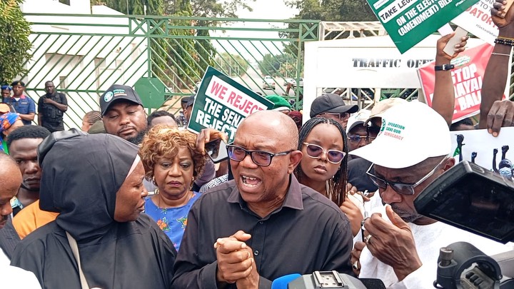 Peter Obi, CSOs Protest at NASS, Demand Mandatory Real-Time Election Result Transmission